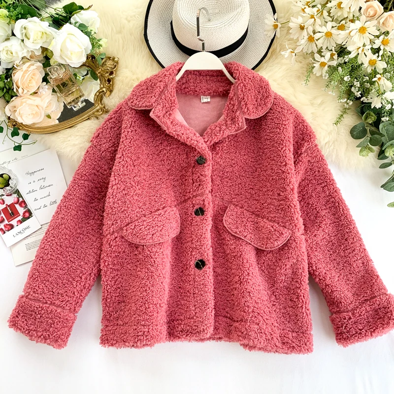 like picture Женское пальто, новинка, зимнее пальто из искусственного меха, короткая овчина, Женское пальто с длинным рукавом, Женская однотонная верхняя одежда - Цвет: like picture