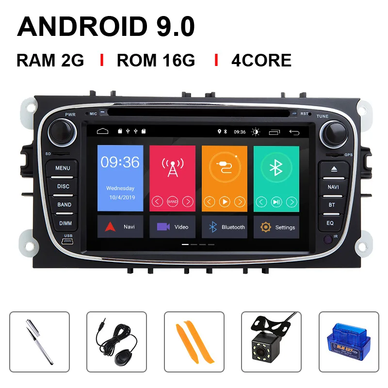4 Core 16ROM OBD Cam 2 din Android 9 Автомагнитола мультимедиа для Ford Focus 2 3 mk2 Mondeo 4 Kuga Fiesta trancitconnect S-MAXC-MAX 8 ядерный ips DSP 4G64GB - Цвет: 4 Core 16ROM OBD Cam