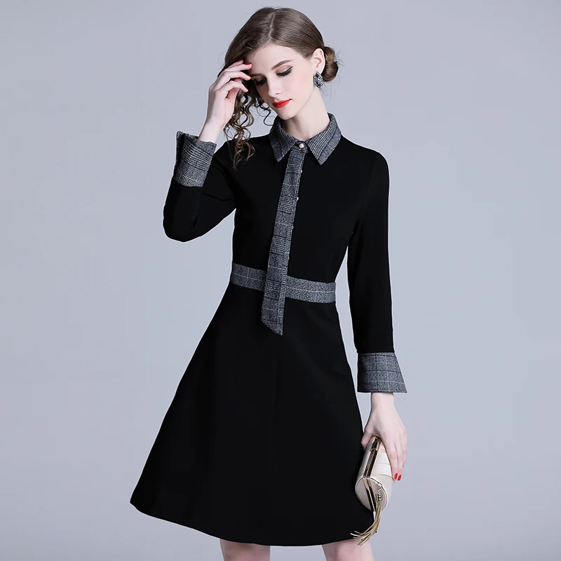 Элегантное женское миди черное офисное платье весеннее женское платье Vestiti Donna ropa mujer Invierno уличная одежда K331