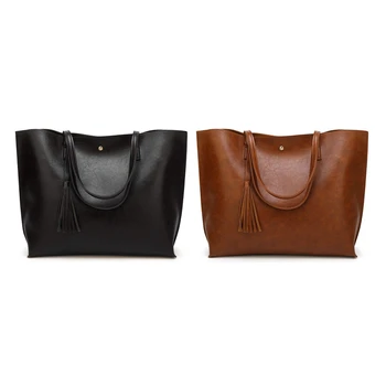 

2x Large PU Leather Woman Handbag, Tote Bag Shoulder Crossbody Single Shoulder Bags (Black&Brown)