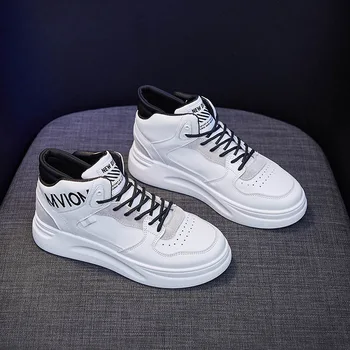 

2020 Fashion Women's Vulcanized Shoes Autumn Lace up White Sneakers Lady Breathable High Top Sport Shoes Casual Flat Shoe