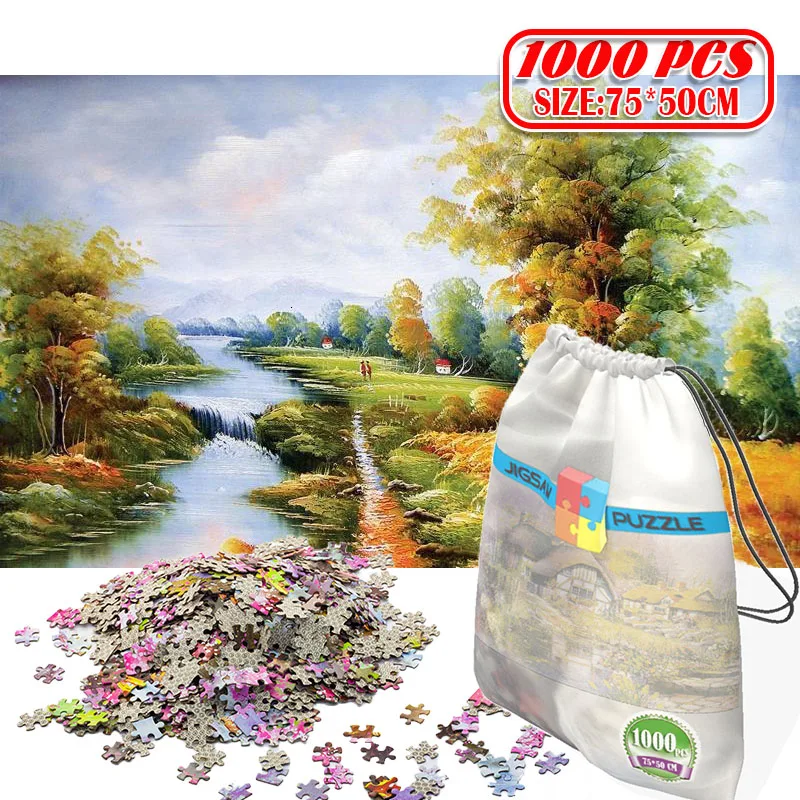 

1000Pcs 3D Paper Jigsaw Puzzle for adults kids toys puzzles wooden Educational Toys Decoration Stickers River Forest