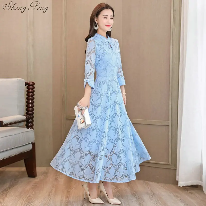 2019 летнее Современное женское короткое Кружевное китайское платье Ципао Qi Pao