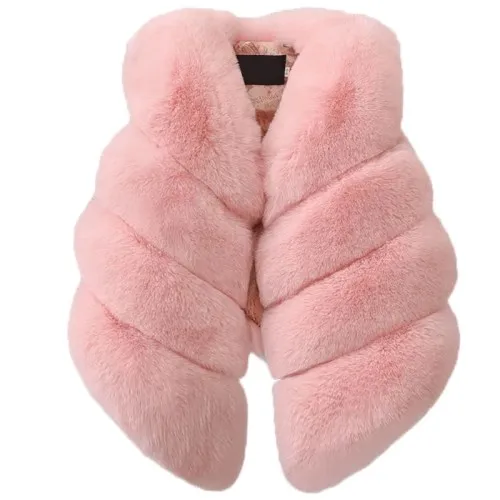 Одежда для девочек; Новые осенне-зимние пальто с искусственным мехом для маленьких девочек; однотонные куртки для детей; детская одежда; жилет; Верхняя одежда для детей - Цвет: pink
