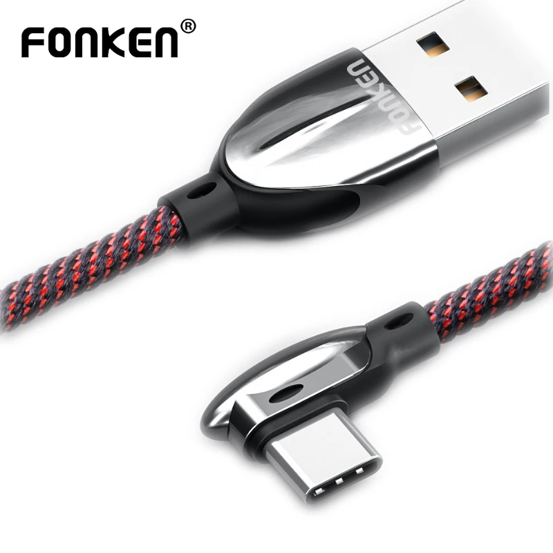 FONKEN 90 градусов USB Type C кабель быстрое зарядное устройство 3A L изгиб шнур для Android
