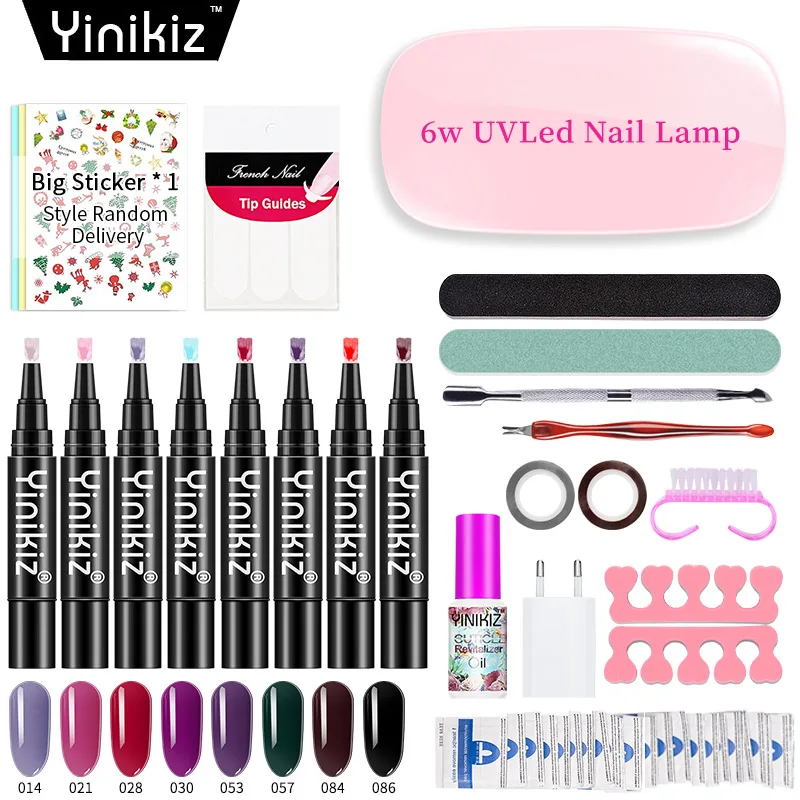 Yinikiz 3 в 1 гель для ногтей one step для ногтей ручка комплект маникюрные инструменты для ногтей комплект Портативный лампа на гвозде, Ультрафиолетовый светодиодный лаковый клей ручка комплект