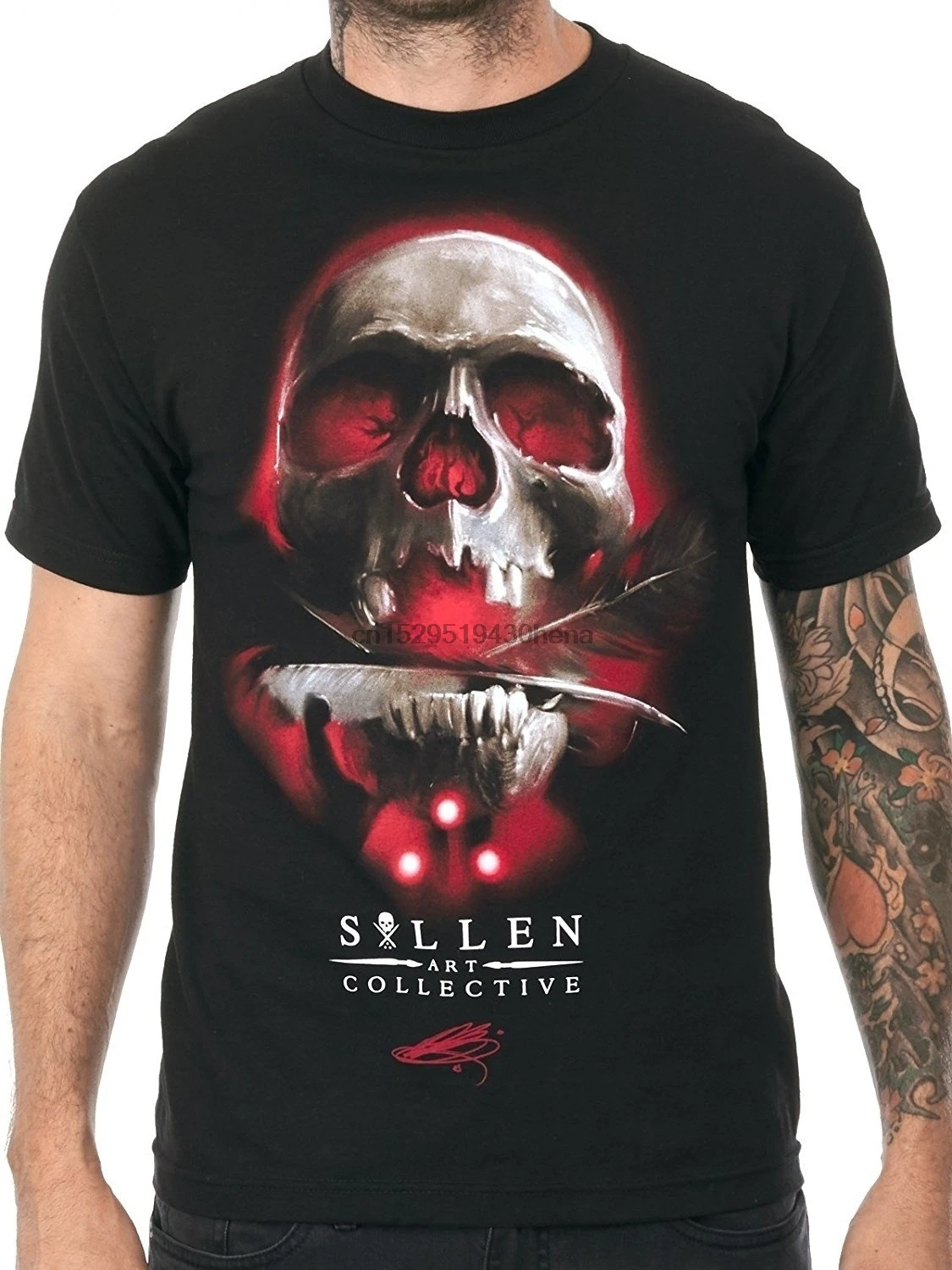 100% Cotton Sportswear Tee Plus Size Men's T-shirt Sullen Black Damion Robertson Artist Series Tattoo |