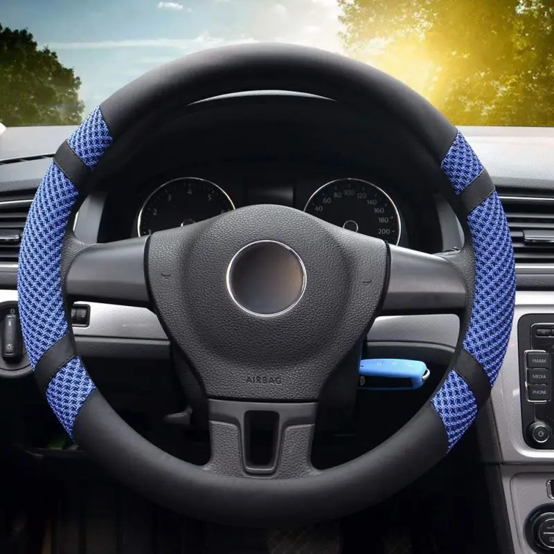 

FOR Non-slip Car Steering Wheel Cover Breathable Anti Slip PU Leather Steering Covers Suitable 37-38cm Auto interior
