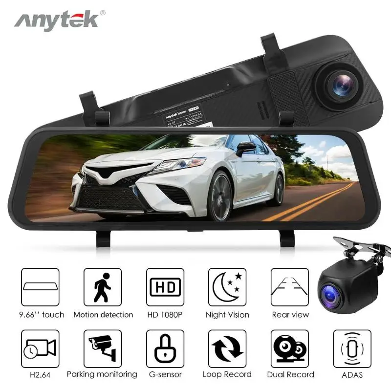 Anytek 9,66 inchA7 FHD1080P 16G Автомобильный видеорегистратор Камера с двумя объективами ADAS Starlight видеорегистратор ночного видения быстрая карта скорость чтения сенсорный экран