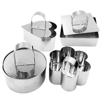 

4 Pcs Cake Molds Stainless Steel Cake Rings Cake Mousse Mold with Pusher Different Shapes