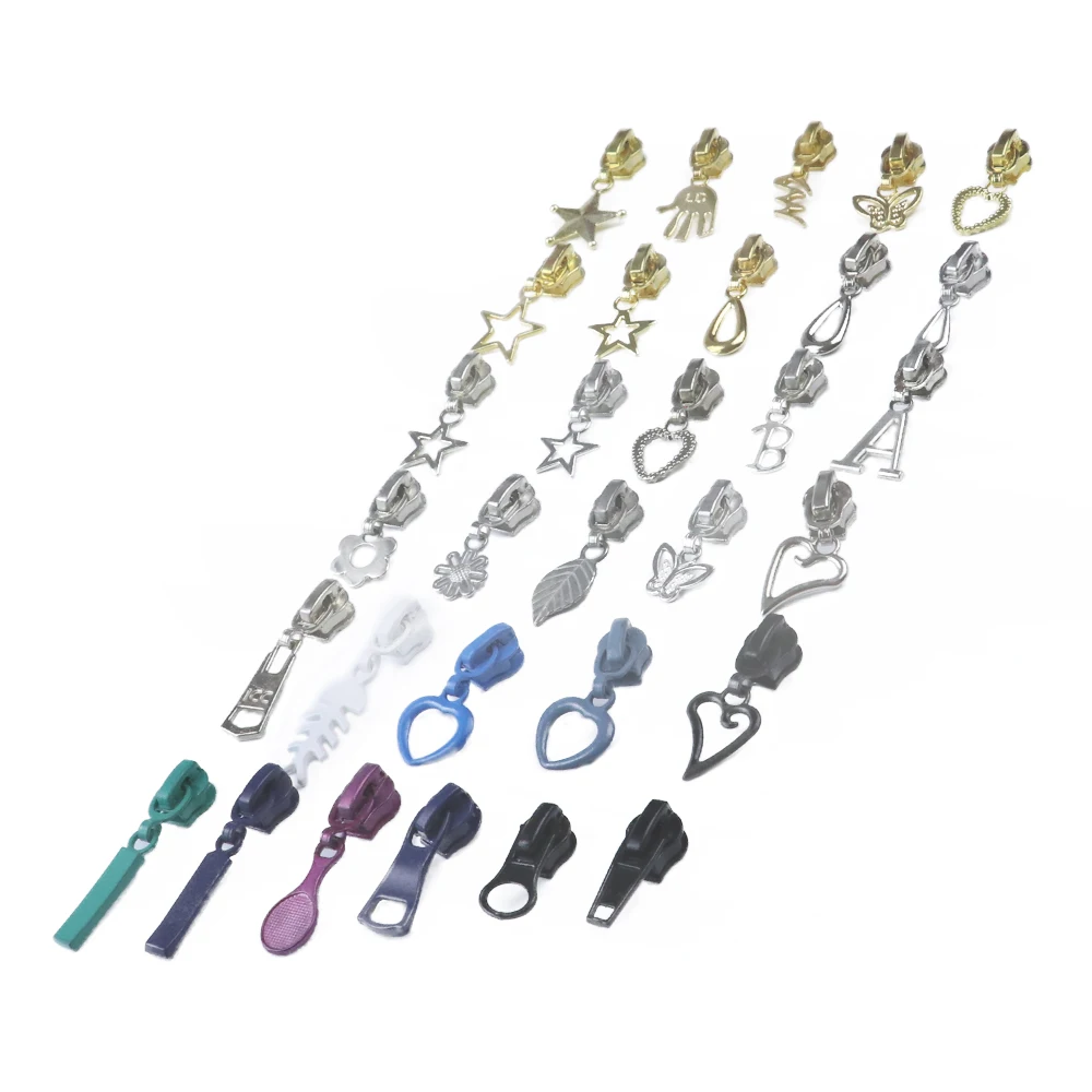 

10Pcs Silver Zipper 5# Metal Zipper Puller For Clothes Jacket Jeans Automatic Lock DIY Clothing Sewing Metal Accessories