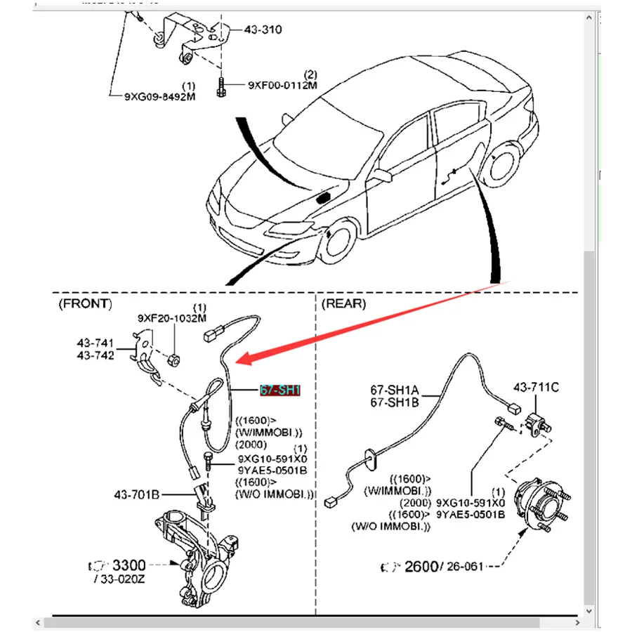 Car accessories brake system BP4K-67-SH1A front ABS sensor for Mazda 3 2004-2012 BK BL Mazda 5 2007-2015 CR CW brake wear sensor