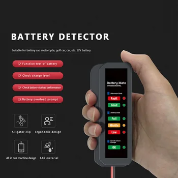 

12V Car Digital Battery Tester with 6 LED Light for 12V/24V Vehicle Auto Diagnostic Tool