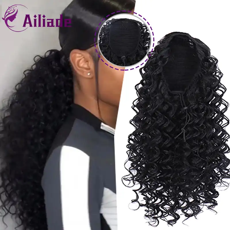 Ailiade 2020 New Type 14 Inch Long Afro Kinky Curly Ponytail