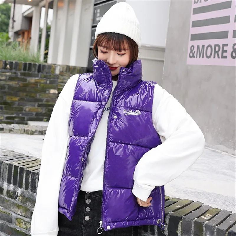 Sleeveless vest new autumn and winter thick section bright cotton vest female students ins loose cap cotton vest