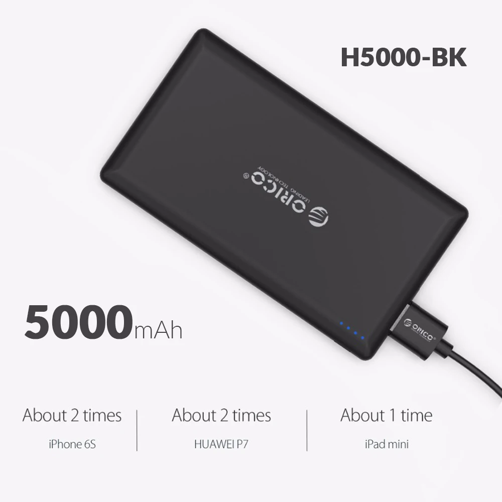 ORICO 8000mAh Supwer тонкий внешний аккумулятор тонкое внешнее зарядное usb-устройство для аккумулятора для смартфона Teblet маленький внешний аккумулятор - Цвет: H5000-BK 5000mAh