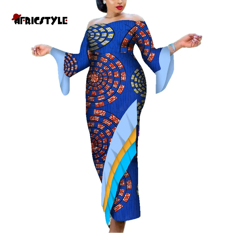 

Off Shoulder African Print Dashiki Bodycon Short Sleeve Dress For Women Formal Evening Party Ball Gown WY5363