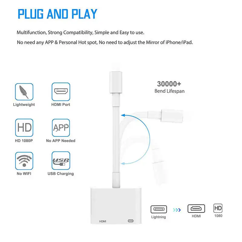 Для Ipad к Hdmi адаптер для Iphone к цифровому Av Hdmi 4K Кабельный разъем USB 1080P Hd адаптеры для Iphone X 8/7/6/Ipad Air