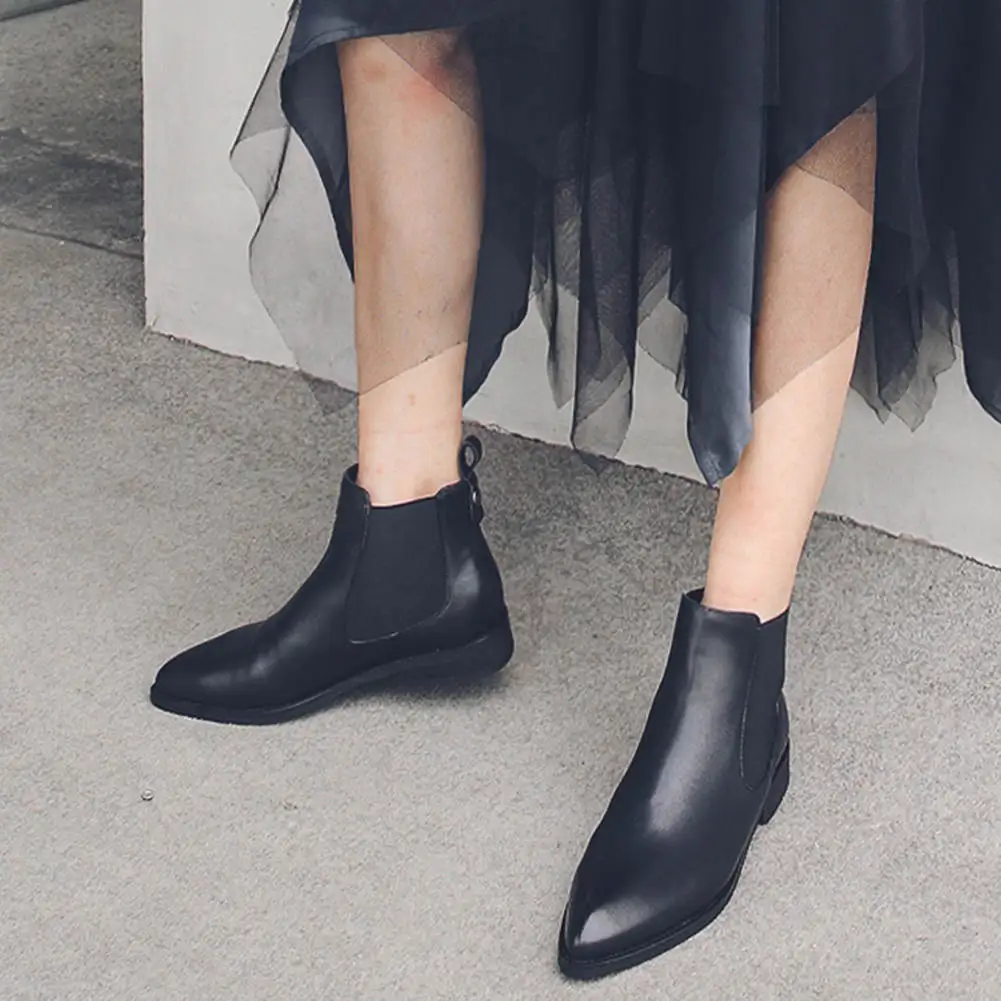 BONJOMARISA 33-44 Fashion mixed-color Booties Ladies Genuine Leather Ankle Chelsea Boots Women Elegant Low Heel Shoes Woman
