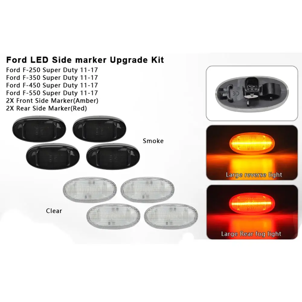 

4PCS for Ford Amber/Red LED side marker Upgrade light for ford F250 F350 F450 F550 Super Duty Truck Double Wheel Side Fenders