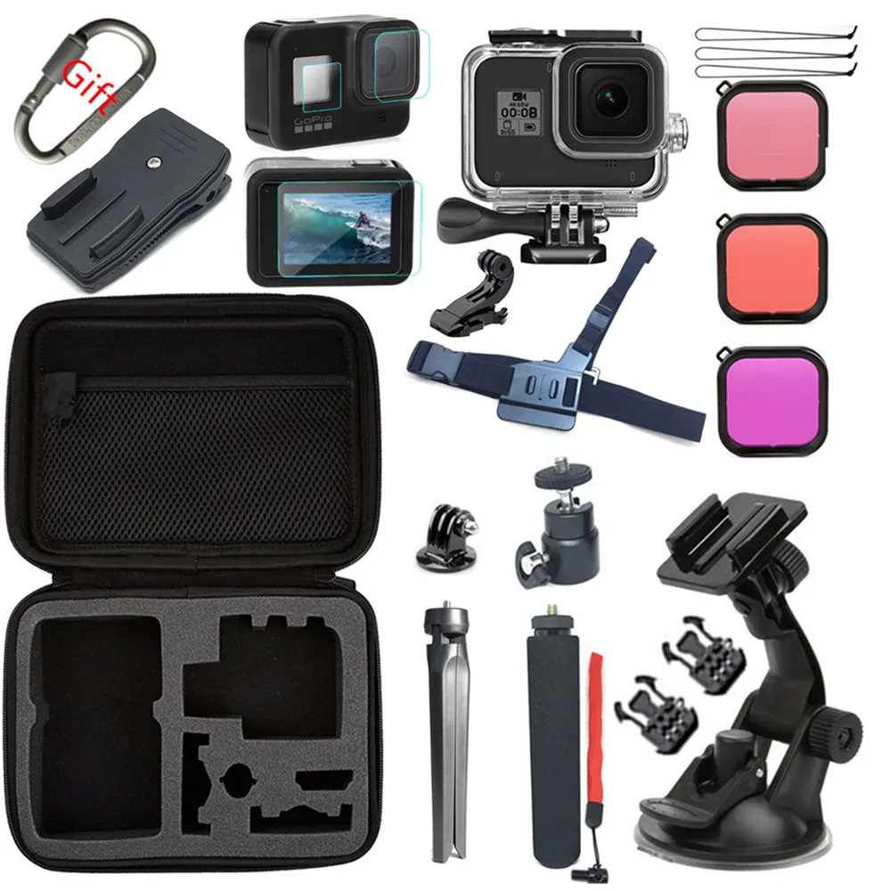 Комплект аксессуаров Suptig для Gopro крепление камеры Hero 8 черный водонепроницаемый