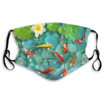 

Japanese Pretty Koi Fish Printed Dust Mouth Mask With Replaceable Filter, Reusable Breathable Mask For Women And Men