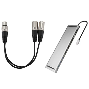 

1 Pcs Plug Y SPLITTER Cable Adaptor 1 Ft Cord & 1 Pcs 10 in 1 USB C Adapter with SD/TF Card