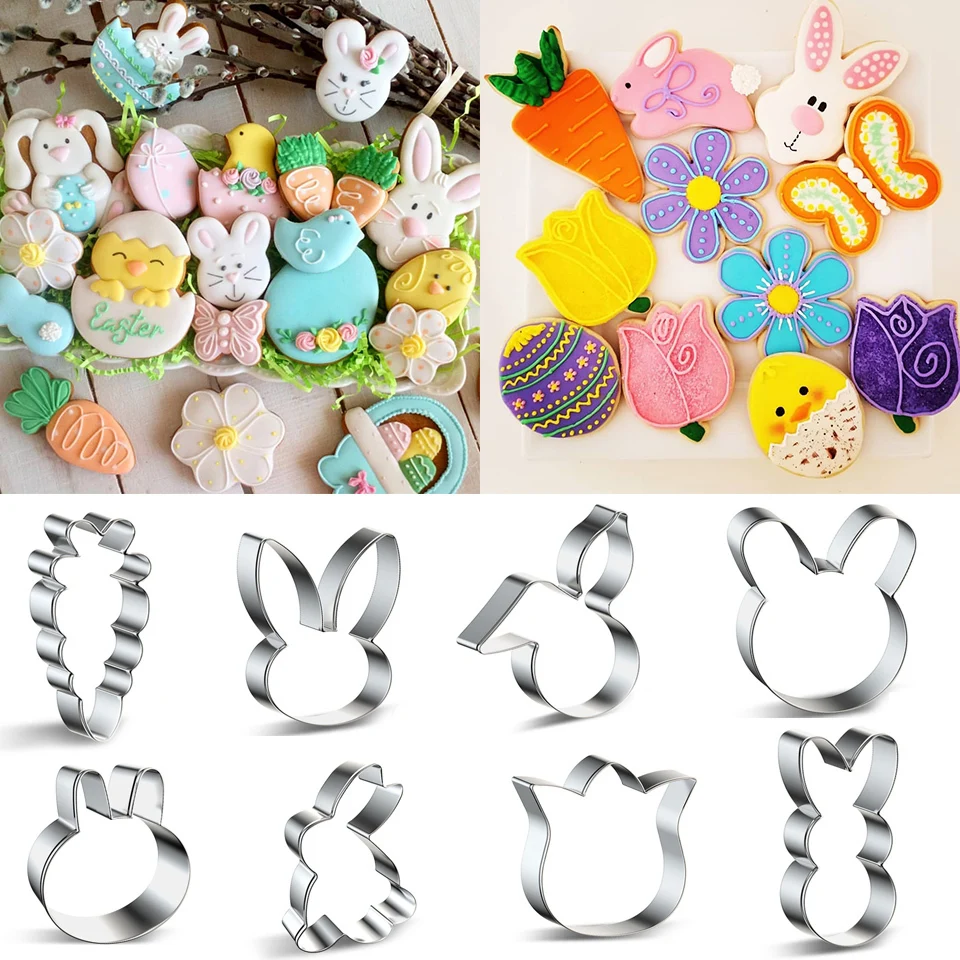 Cookie Cutter Baking Mold Cookie Mould Pastry Cutter 1pc Stainless Steel Easter Cookies Mold Rabbit Carrot Flower Egg Biscuit Cutter Mold for Kids Easter Party Decoration DIY Craft