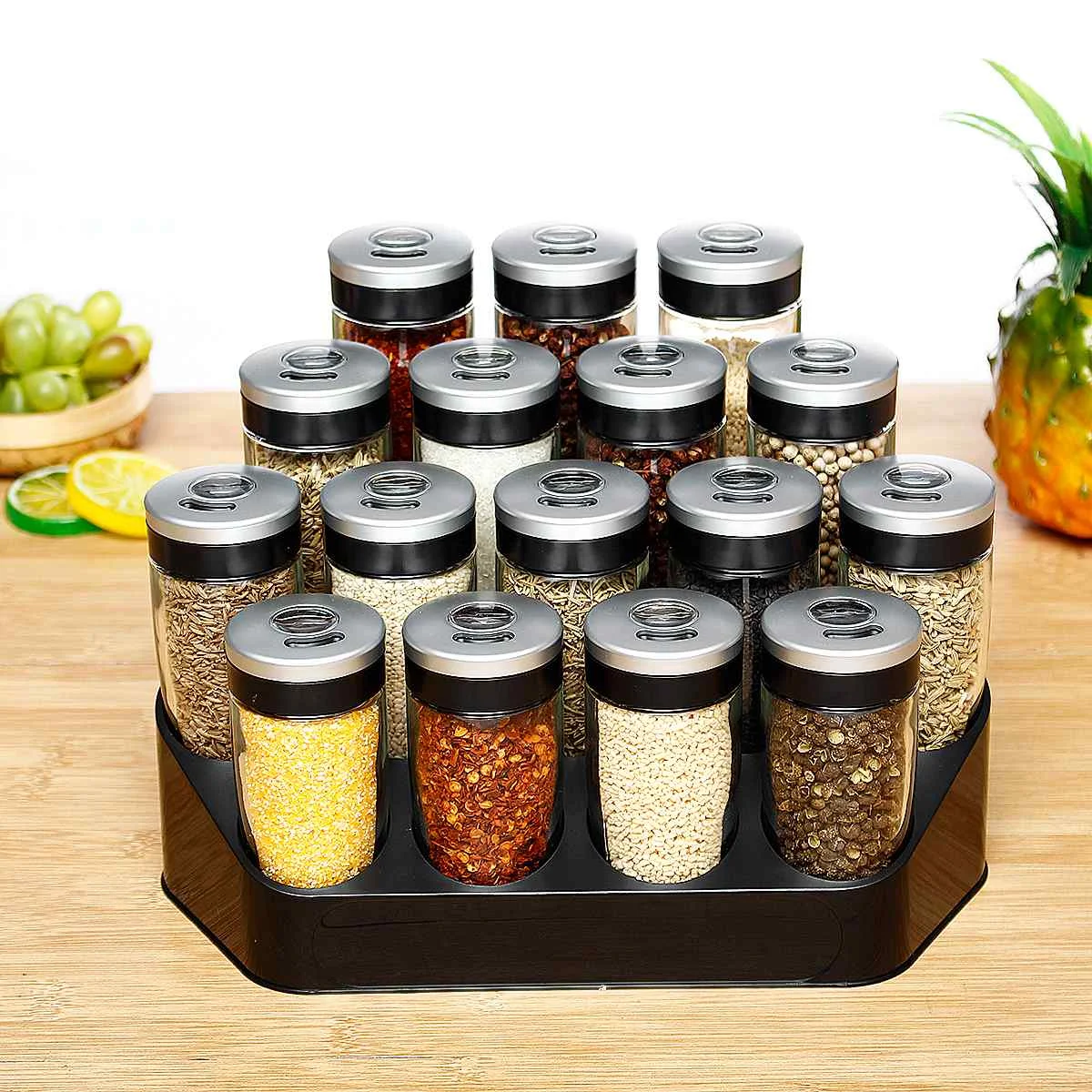 

Spice Storage Rack Stand Holder 100ml 16 Bottles Kitchen Seasoning Organizer Shelf Condiment Pot Storage Jar Bottles Set Tools