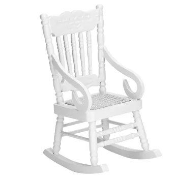 

1:12 Miniature Wooden Cabinet Rocker Chair Model of White/Red Wristbands Dollhouse Furniture Rocking chair