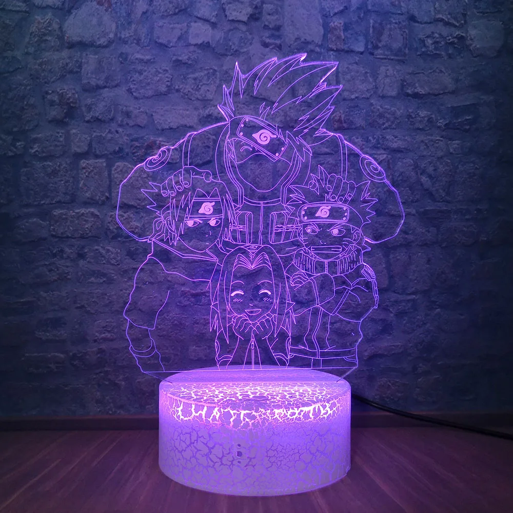 Наруто акрил мультфильм дети Какаши Саске Сакура 3D USB светодиодный настольная лампа иллюзии 7 цветов Изменение украшения спальни ночник светильник подарки