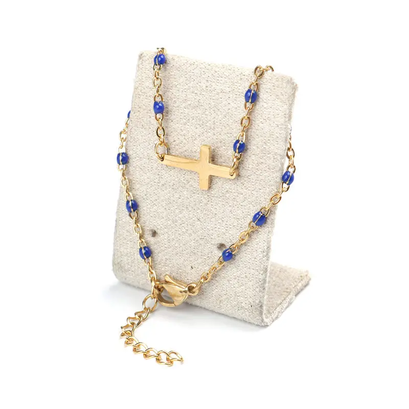 Stainless Steel Bracelets Link Cable Chain Cross Golden Enamel Bracelet Jewelry For Women Gifts 18cm Long 1 PC bracelet jewelry
