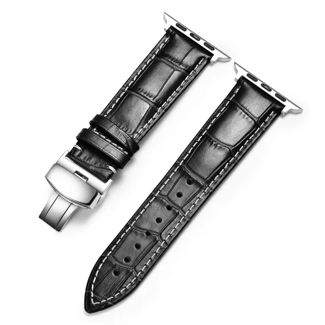 Кожаный ремешок для часов apple Watch ремешок 44 мм 42 мм pulseira для apple iwatch ремешок для часов Ремешок 40 мм 38 мм браслет correa 5 4 3 2 1 - Цвет ремешка: Silver-Black 2