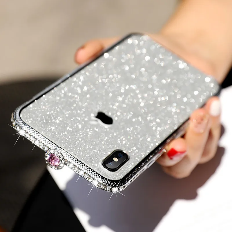 Silver Для iPhone 11 Pro Max бампер чехол Xr Xs Max 8 7 6 6s Plus Роскошный Королевский Блестящий металлический бампер с бриллиантами Женские Стразы - Color: Silver