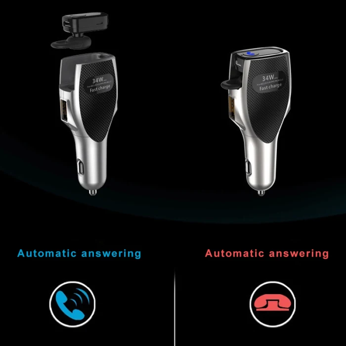 2 в 1 Автомобильное зарядное устройство Quick Charge 3,0 Dual USB с Bluetooth 4,0 Беспроводные наушники AS99