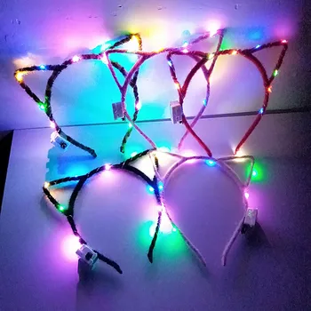 

Quevinal400pcs Cute LED Colorful Light Cat's Ears Headband Cat Ears Headbands Hair Accessories Headdress for Children Party Gift