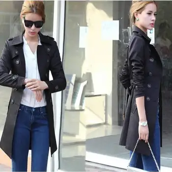 

Autumn 2019 Trench Fashion Full Double Breasted Coats Women Turn-Down Collar Elegant England Style Patchwork Trench Wholeslae