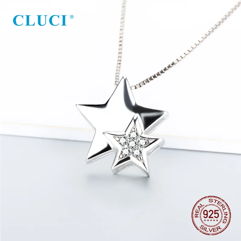 CLUCI Серебро 925 звездообразная Подвеска для женщин ожерелье Изготовление ювелирных изделий Милый Циркон 925 стерлингового серебра подвески в виде звезд