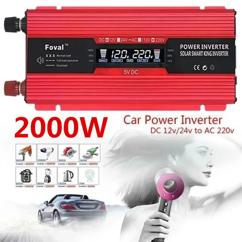 Vehemo DC12V к AC110V/220 В конвертер авто Инвертор солнечной энергии инвертор открытый портативный адаптер алюминиевый сплав автомобильный инвертор