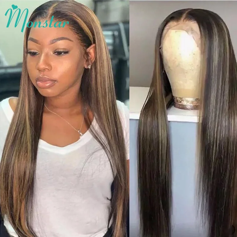 Monstar 150 плотность Реми бразильские прямые волосы Синтетические на кружеве парик