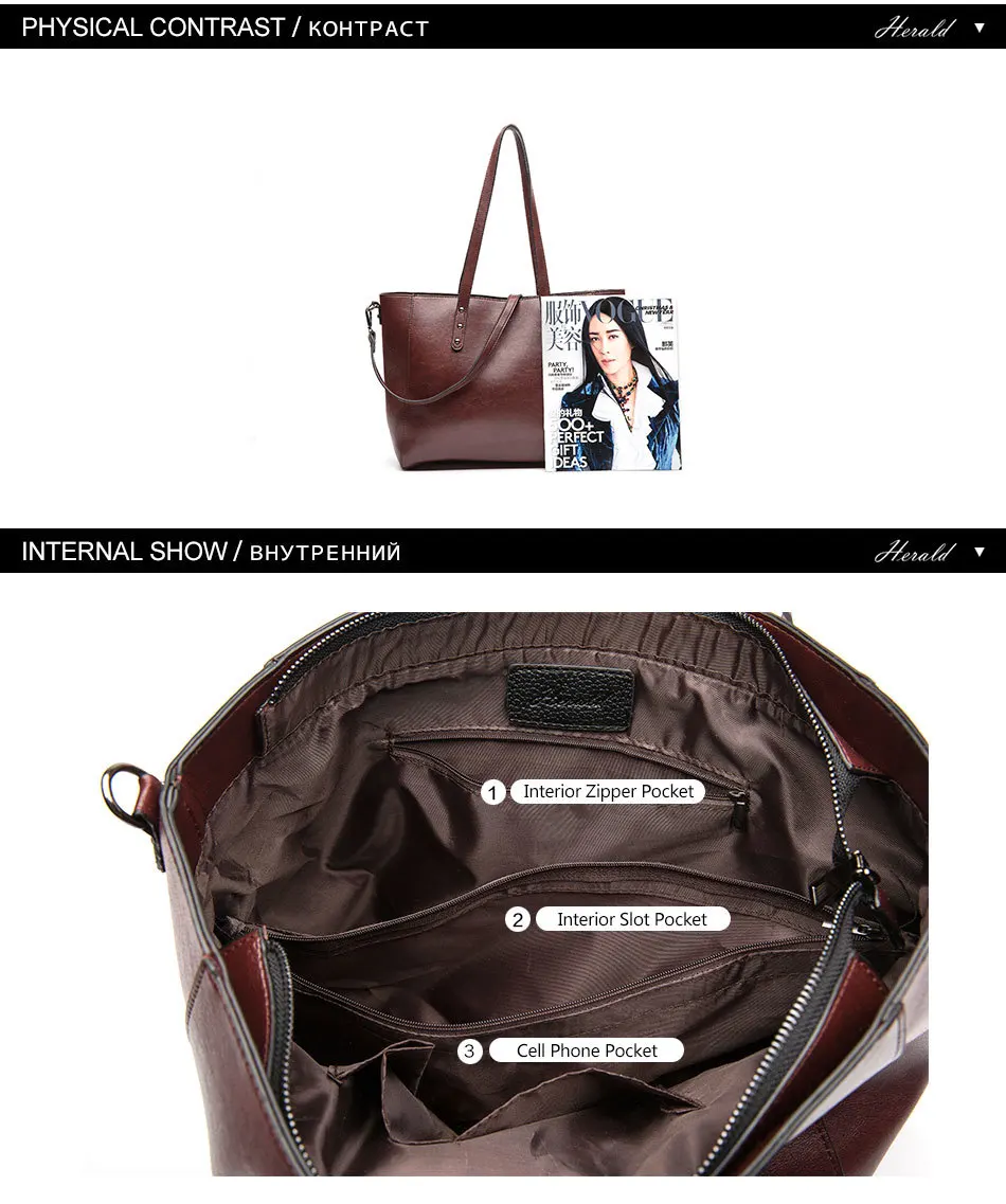 Herald Fashion Новые повседневные сумки для женщин Большая вместительная сумка через плечо Роскошная брендовая Сумка-тоут женская сумка из искусственной кожи