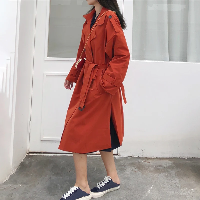 Fall Winter Women Trench Coat Large Lapel Solid Long Coat Double-breasted Long Sleeve Pocket Casual Outerwear Women Clothes