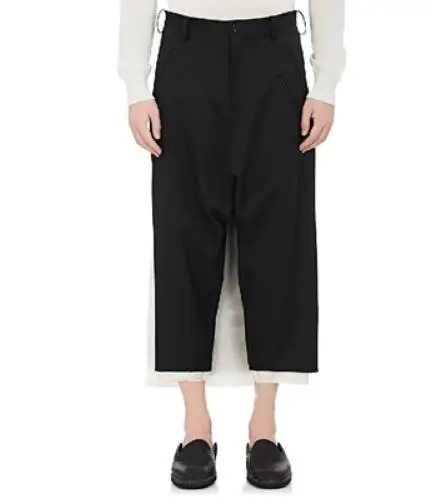 black 27-44, новинка, Мужская одежда, модные двойные белые черные брюки-кюлоты, свободные брюки для отдыха, парикмахерские костюмы размера плюс - Цвет: black