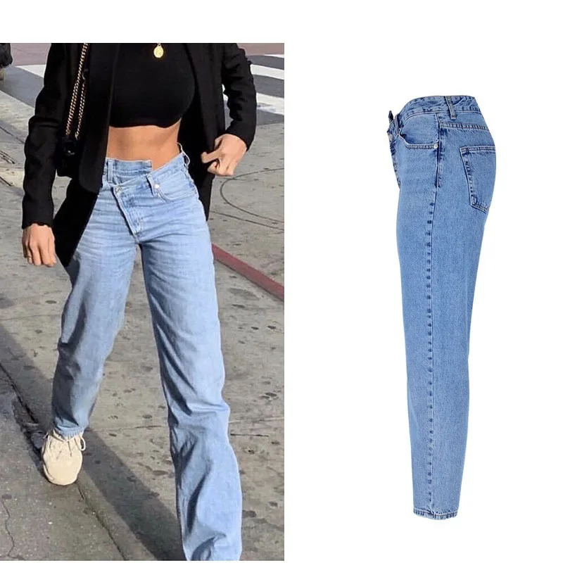 

2020 spring and autumn new irregular high waist denim female flared jeans for women bell bottom fat jeans wide leg skinny jeans
