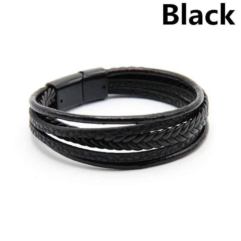 leather bracelet men bangles for mens Magnetic-Clasp Cowhide Braided Multi Layer Wrap Bracelet man pulseras moda masculina