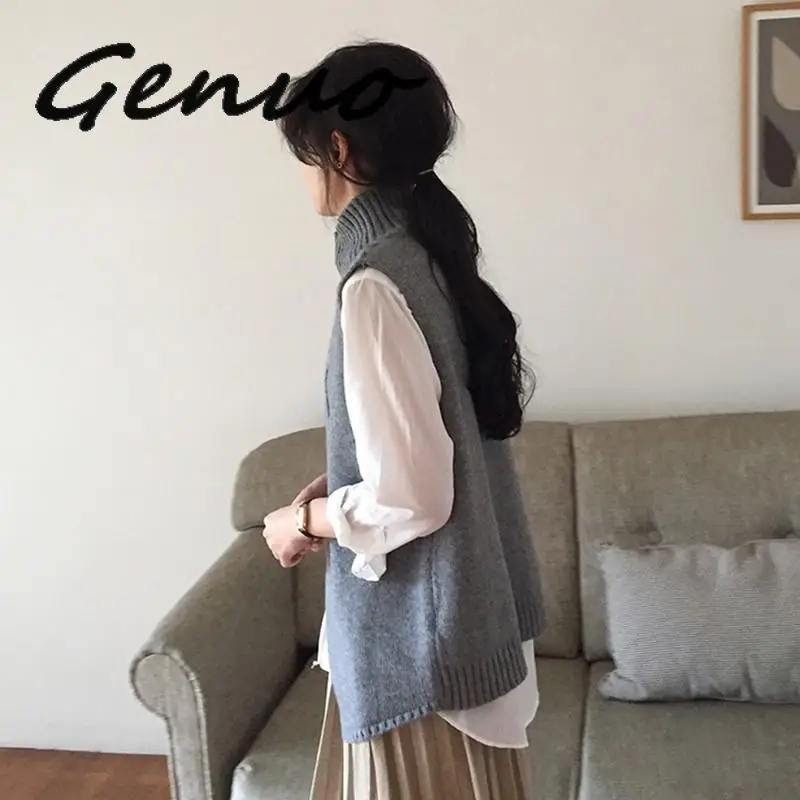 Женский трикотажный жилет Genuo повседневный свободный Приталенный с воротником
