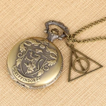 Ретро кварцевые карманные часы Гриффиндор изысканные Подвесные часы ожерелье цепь полый треугольник аксессуар Рождественский подарок для фанатов hp
