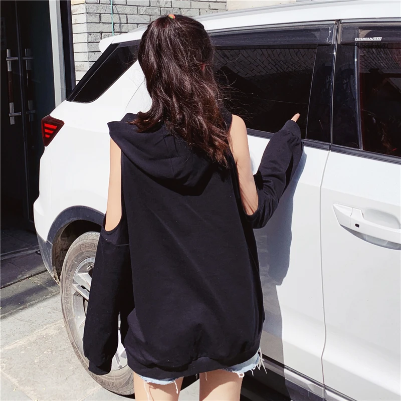 Ulzzang корейские модные сексуальные толстовки без бретелек женские осенние Топы Harajuku пуловер с принтом Луны свободная длинная школьная уличная одежда