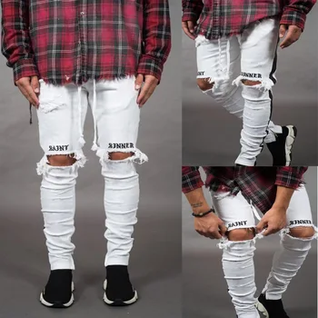 

Fashion Men Jeans Hip Hop Cool Streetwear Biker Ankle Zipper White Skinny Jeans Slim Fit Mens Clothes Pencil Jeans