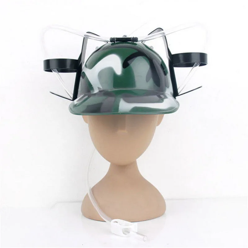 Camouflage green Шлем для напитков ленивый без рук соломинки питье пиво Кола колы соды Шахтерская шляпа держатель колпачок крутой уникальный реквизит для дня рождения - Цвет: Camouflage green